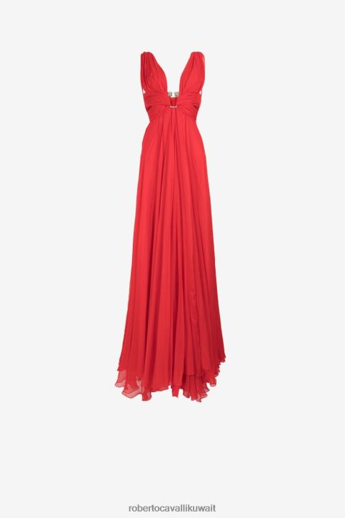 Roberto Cavalli نحيف روسو فويغو فستان حرير برأس النمر مزين بالكريستال ملابس 4H40H133