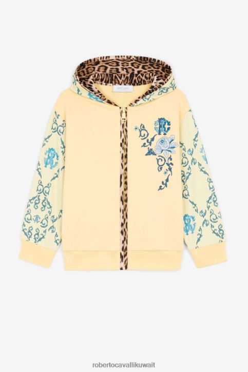 Roberto Cavalli فتيات كاري هودي من القطن بطبعة الفهد والتخريم ملابس 4H40H1336