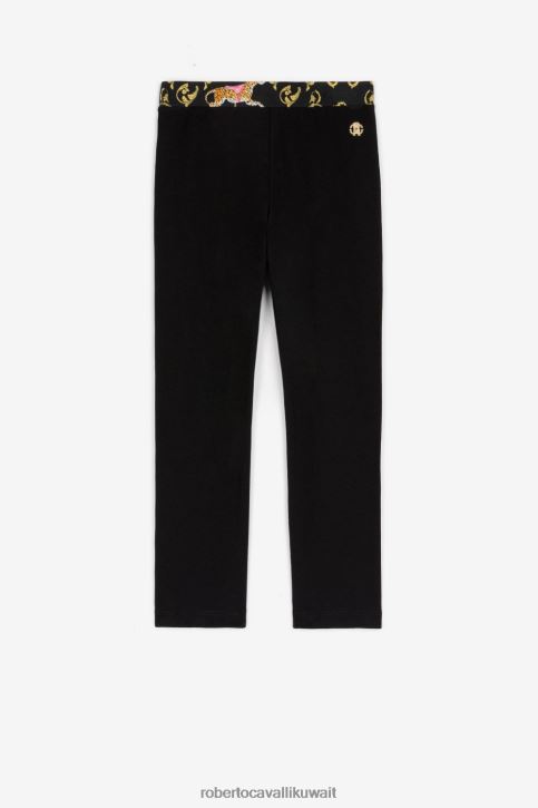 Roberto Cavalli فتيات أسود طماق قطنية بطبعة تخريمية ملابس 4H40H1337