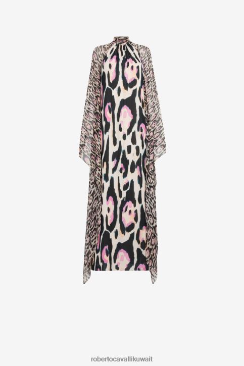 Roberto Cavalli نحيف موضة فستان قفطان بطبعات الفهد ملابس 4H40H134