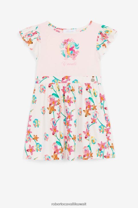 Roberto Cavalli فتيات لون القرنفل فستان تي شيرت بطبعة زهور وشعار الماركة ملابس 4H40H1374