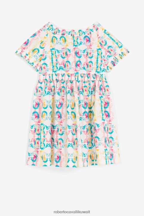 Roberto Cavalli فتيات متعدد الألوان فستان بطبعة مونوغرام متباينة الألوان ملابس 4H40H1375