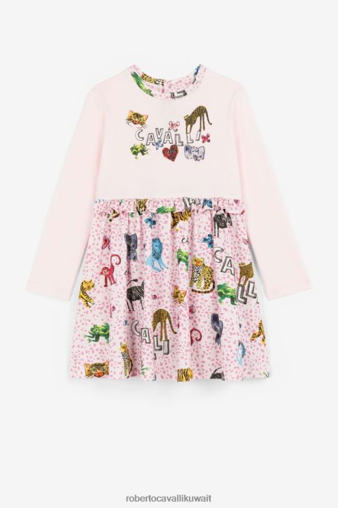 Roberto Cavalli فتيات لون القرنفل فستان بطبعة شعار الماركة والحياة البرية ملابس 4H40H1377