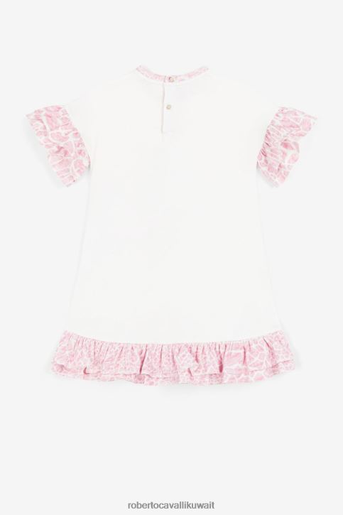 Roberto Cavalli فتيات أبيض فستان بطبعة شعار الماركة والزرافة ملابس 4H40H1380