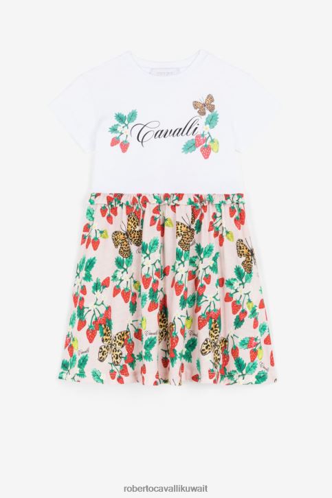 Roberto Cavalli فتيات أنيق فستان بأكمام قصيرة وطبعة شعار ملابس 4H40H1390