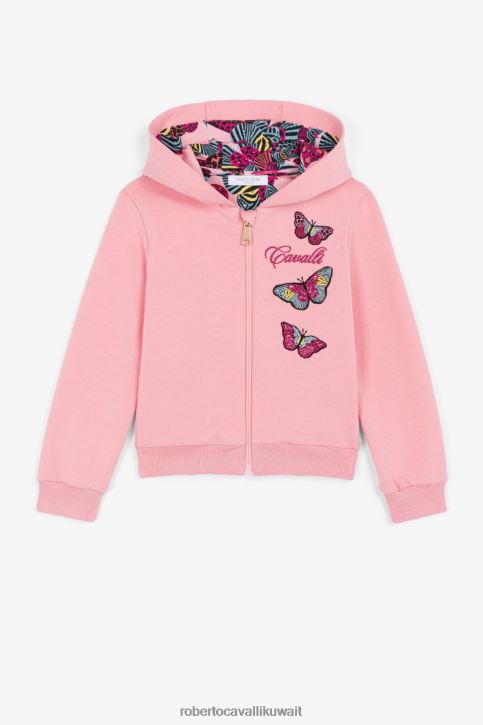 Roberto Cavalli فتيات لون القرنفل هودي بسحاب وأبليكة فراشة ملابس 4H40H1394