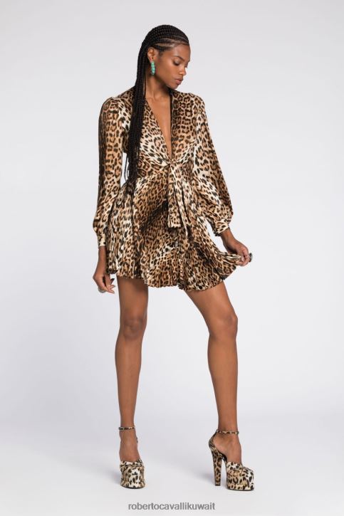 Roberto Cavalli نحيف طبيعي فستان تي شيرت من القطن بطبعة جاكوار ملابس 4H40H13