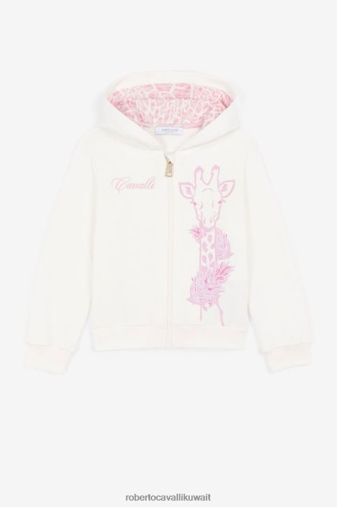 Roberto Cavalli فتيات أزرق هودي بسحاب وطبعة زرافة وشعار ملابس 4H40H1401