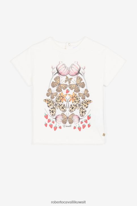 Roberto Cavalli فتيات أزرق تيشيرت بطبعة الفراشة والفراولة ملابس 4H40H1407