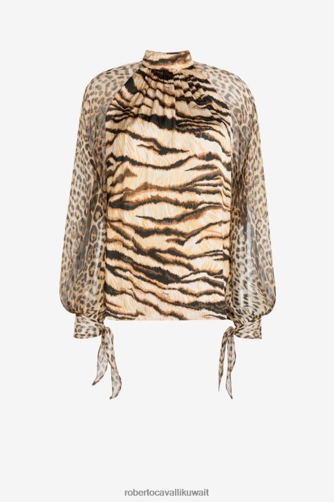 Roberto Cavalli نحيف طبيعي قميص بطبعة حيوان ملابس 4H40H141