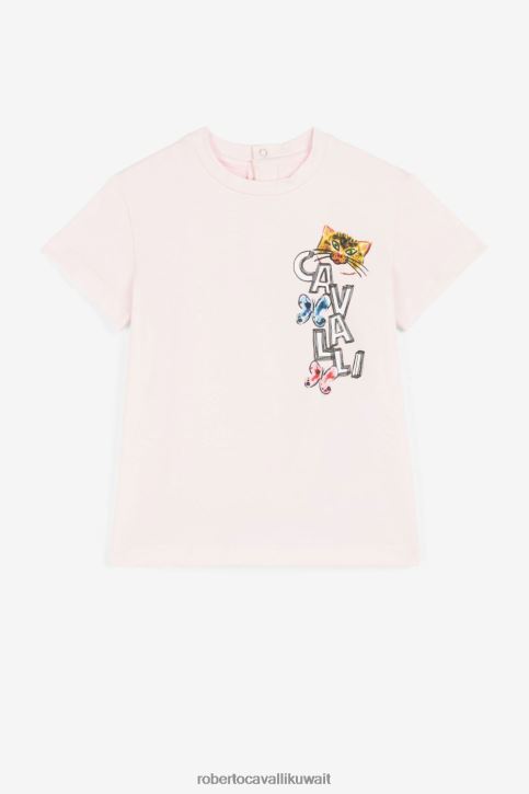 Roberto Cavalli فتيات لون القرنفل تيشيرت بطبعة شعار ملابس 4H40H1413