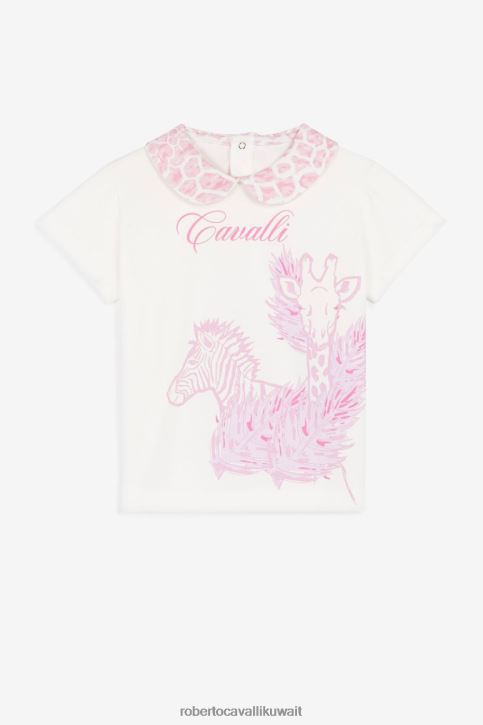 Roberto Cavalli فتيات لون القرنفل توب بطبعة الحمار الوحشي والزرافة ملابس 4H40H1414