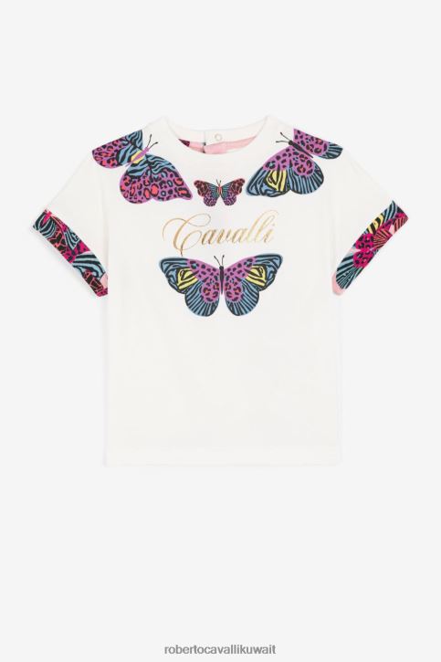 Roberto Cavalli فتيات أزرق تيشيرت بطبعة فراشة ملابس 4H40H1416
