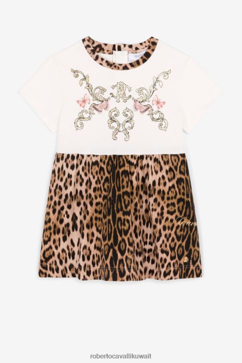 Roberto Cavalli فتيات أزرق فستان بطبعة الفهد ومونوغرام آر سي ملابس 4H40H1422