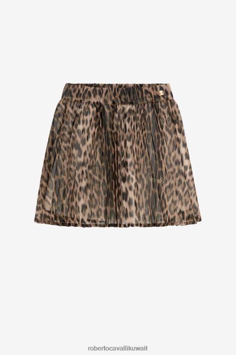 Roberto Cavalli فتيات طبيعي تنورة مطوية بطبعة الفهد ملابس 4H40H1424