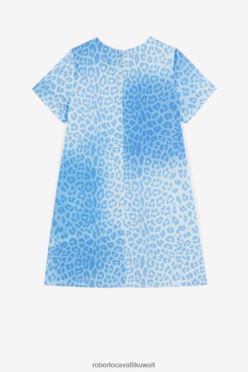 Roberto Cavalli فتيات متعدد الألوان فستان حريري بطبعات جاكوار وزهور ملابس 4H40H1426
