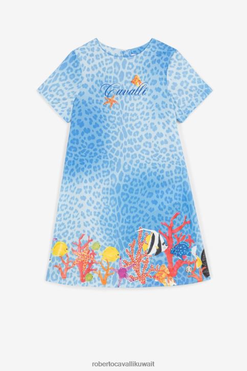 Roberto Cavalli فتيات أسود / عسكري فستان بطبعة جلد الفهد ونقش بحري ملابس 4H40H1427