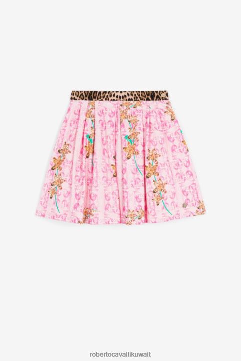 Roberto Cavalli فتيات سيدة الوردي تنورة متباينة بطبعة زهور ملابس 4H40H1429