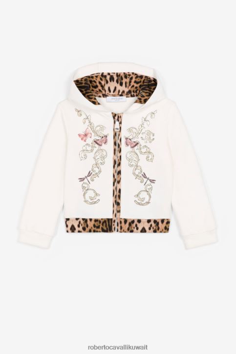 Roberto Cavalli فتيات أزرق هودي من القطن بطبعة الفهد والتخريم ملابس 4H40H1432