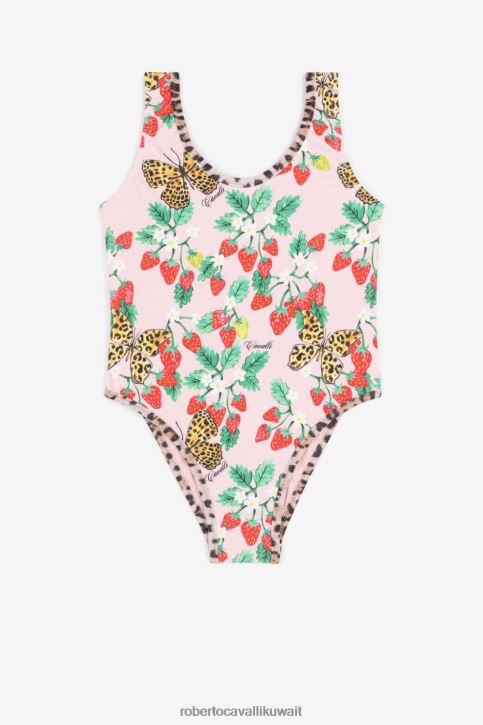 Roberto Cavalli فتيات سيدة الوردي ثوب سباحة بطبعة شعار الفراولة والفراشة ملابس 4H40H1439