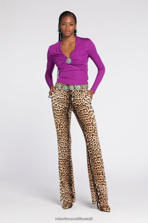 Roberto Cavalli نحيف أسود قمة مجمعة مزينة ملابس 4H40H143