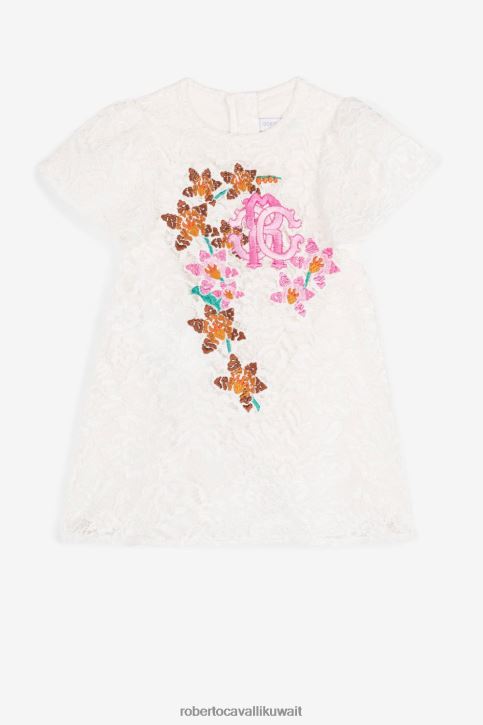 Roberto Cavalli فتيات أزرق فستان دانتيل مطرز بنقش المونوغرام ملابس 4H40H1445