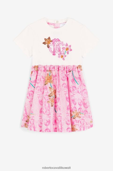 Roberto Cavalli فتيات لون القرنفل فستان بأكمام قصيرة ومطرز بنقش المونوغرام ملابس 4H40H1447
