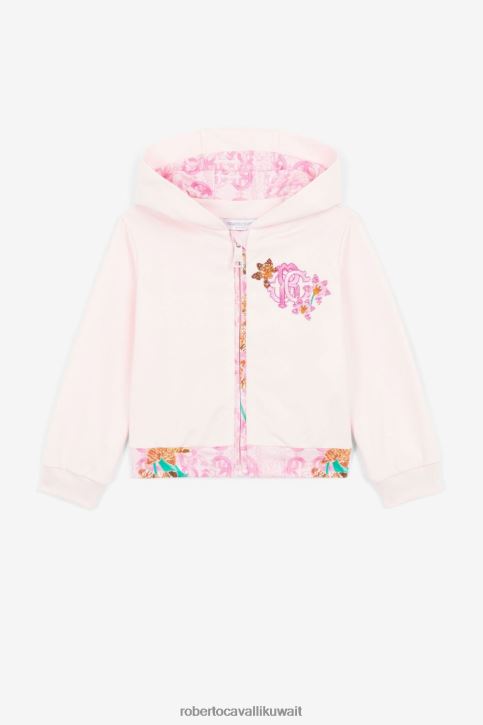 Roberto Cavalli فتيات لون القرنفل هودي بسحاب أمامي مطرز بشعار المونوغرام ملابس 4H40H1452