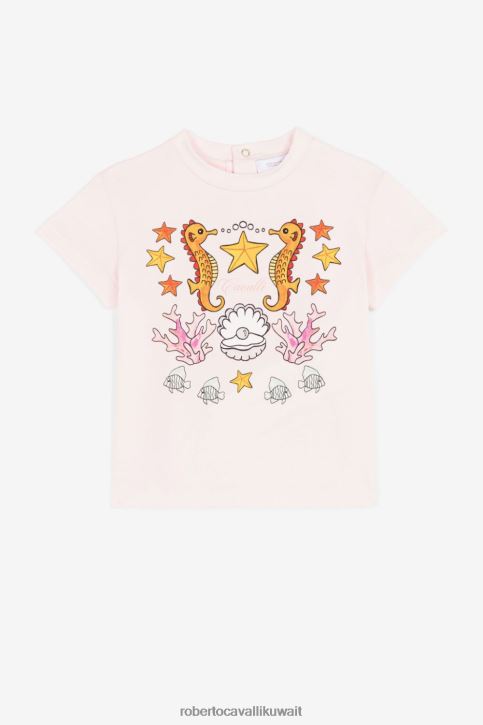 Roberto Cavalli فتيات لون القرنفل تيشيرت بأكمام قصيرة وطبعة مائية ملابس 4H40H1457
