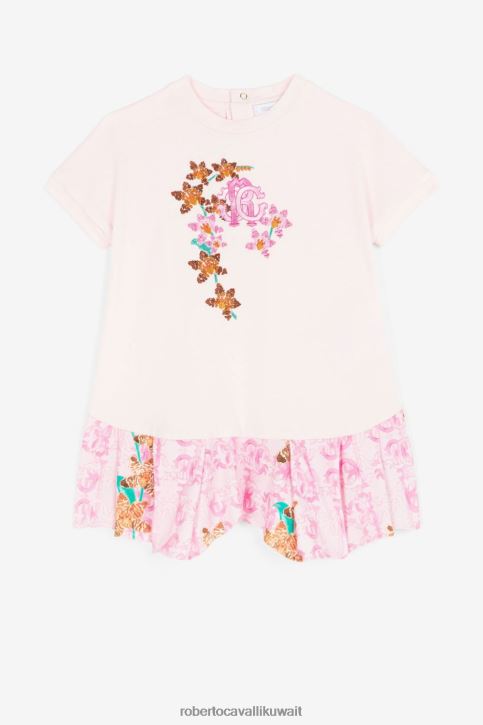 Roberto Cavalli فتيات لون القرنفل فستان بأكمام قصيرة ومطرز بنقش المونوغرام ملابس 4H40H1469