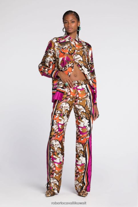 Roberto Cavalli نحيف أسود تيشيرت قطن بطبعة ثعبان مرآة ملابس 4H40H146