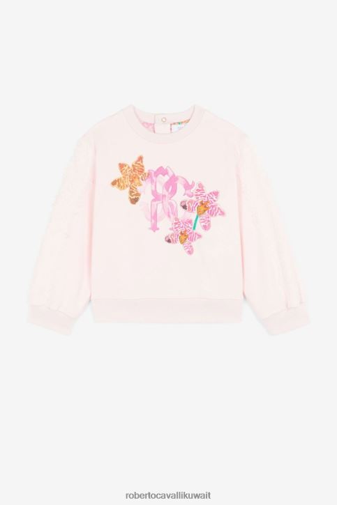 Roberto Cavalli فتيات لون القرنفل كنزة بطبعة مونوغرام ومزينة بالدانتيل ملابس 4H40H1470