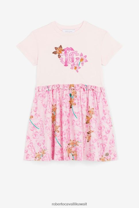 Roberto Cavalli فتيات سيدة الوردي فستان تي شيرت بطبعة مونوغرام ملابس 4H40H1472