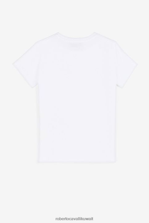 Roberto Cavalli فتيات قبالة الأبيض تيشيرت بطبعة زهور وشعار الماركة ملابس 4H40H1475