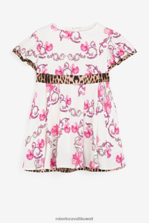 Roberto Cavalli فتيات أزرق فستان مخرم ومطبوع بالزهور ملابس 4H40H1480