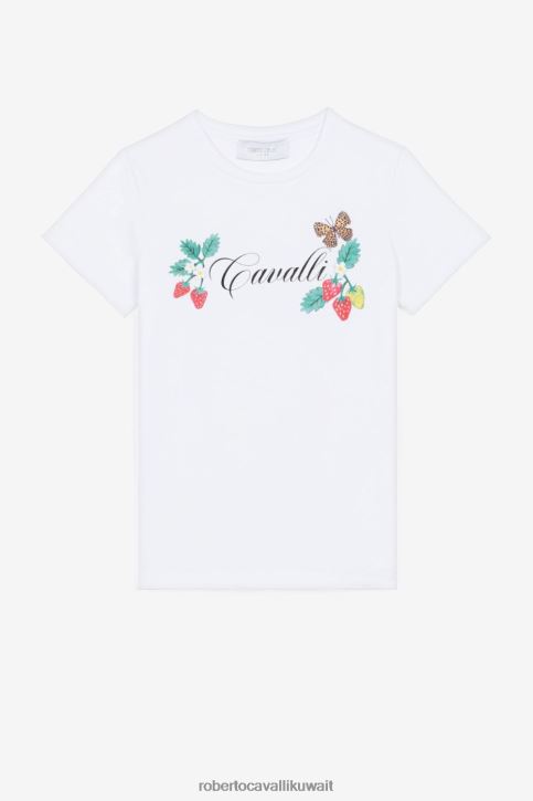 Roberto Cavalli فتيات قبالة الأبيض تيشيرت بطبعة شعار ملابس 4H40H1483