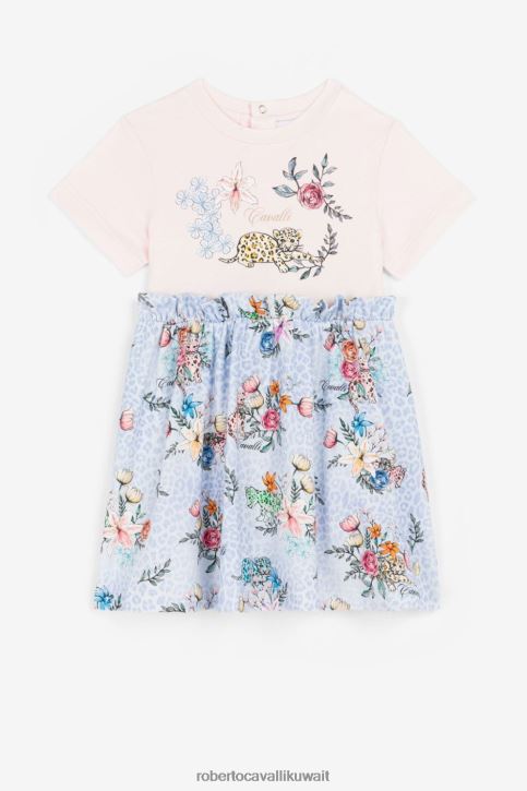 Roberto Cavalli فتيات متعدد الألوان فستان من القطن بطبعات جاكوار وزهور ملابس 4H40H1486