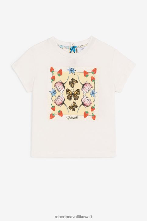 Roberto Cavalli فتيات أزرق تيشيرت قطن بطبعة الفراولة والفراشة ملابس 4H40H1487