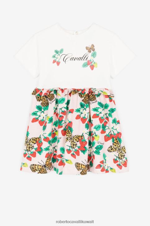 Roberto Cavalli فتيات أزرق فستان من القطن بطبعات الفراولة والفراشات ملابس 4H40H1488