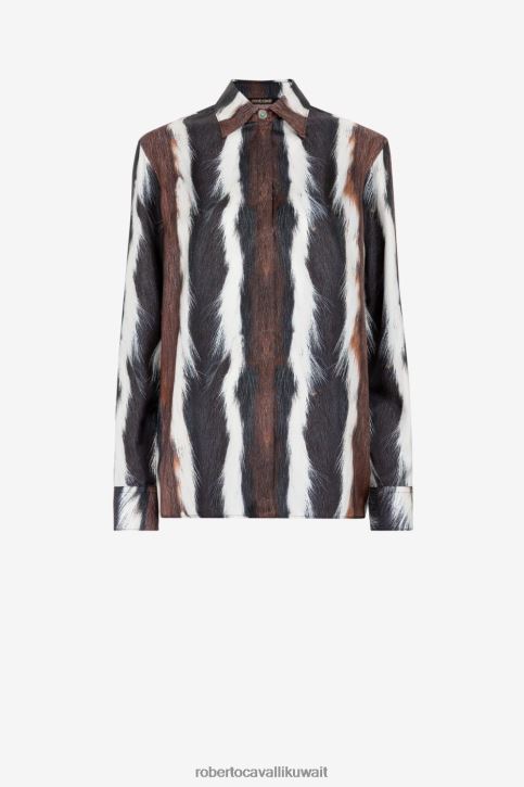 Roberto Cavalli نحيف متعدد الألوان قميص حرير بطبعة حيوان ملابس 4H40H149
