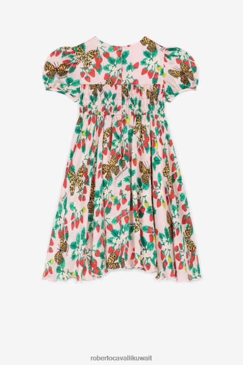 Roberto Cavalli فتيات أصفر فستان من القطن بطبعات الفراشة والفراولة ملابس 4H40H1497