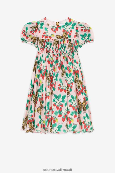 Roberto Cavalli فتيات سيدة الوردي فستان حرير بطبعات الفراشة والفراولة ملابس 4H40H1498