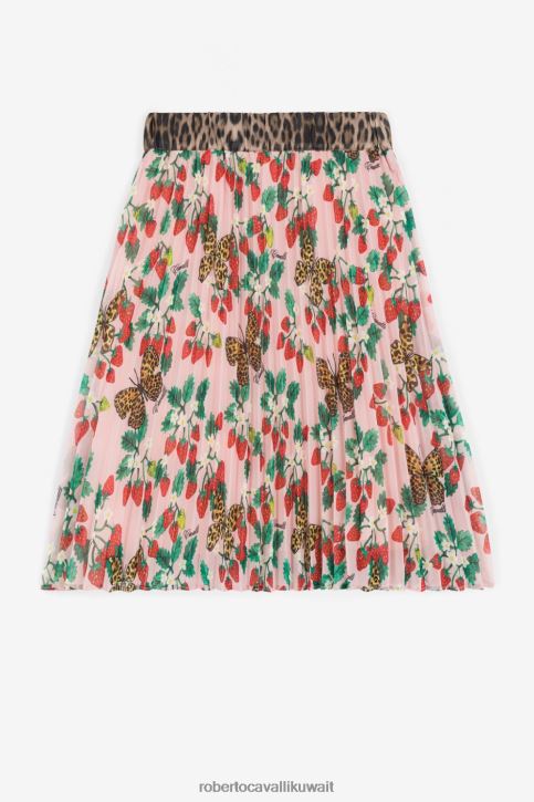 Roberto Cavalli فتيات سيدة الوردي فستان حرير بطبعات الفراشة والفراولة ملابس 4H40H1498