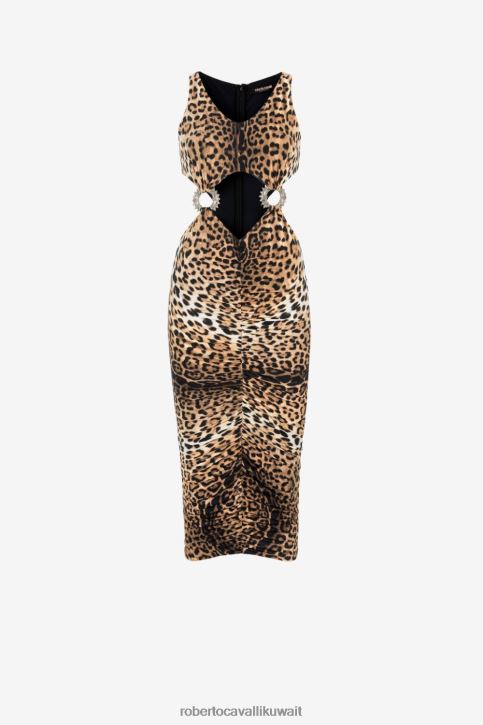 Roberto Cavalli نحيف طبيعي فستان بفتحات وطبعة جاكوار ملابس 4H40H15