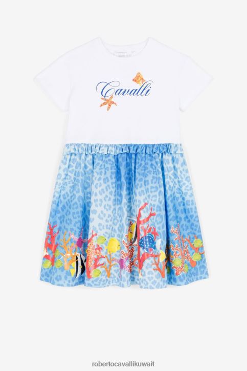 Roberto Cavalli فتيات متعدد الألوان فستان تيشيرت بطبعة سمكة ملابس 4H40H1500