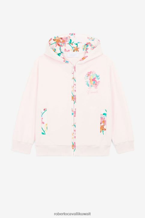 Roberto Cavalli فتيات لون القرنفل هودي بسحاب وطبعة زهور ملابس 4H40H1501