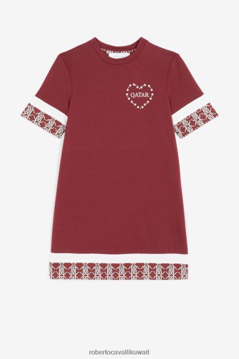 Roberto Cavalli فتيات بوردو فستان تي شيرت بطبعة جرافيك ملابس 4H40H1513
