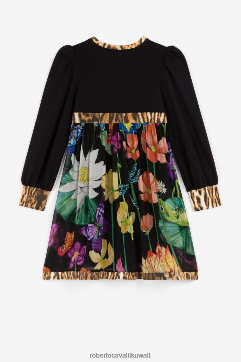 Roberto Cavalli فتيات بوردو فستان من القطن المرن بطبعة قلب ملابس 4H40H1514