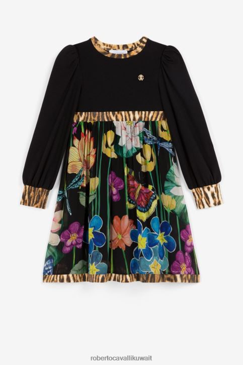 Roberto Cavalli فتيات متعدد الألوان فستان حرير بطبعات زهور وأسلوت ملابس 4H40H1515