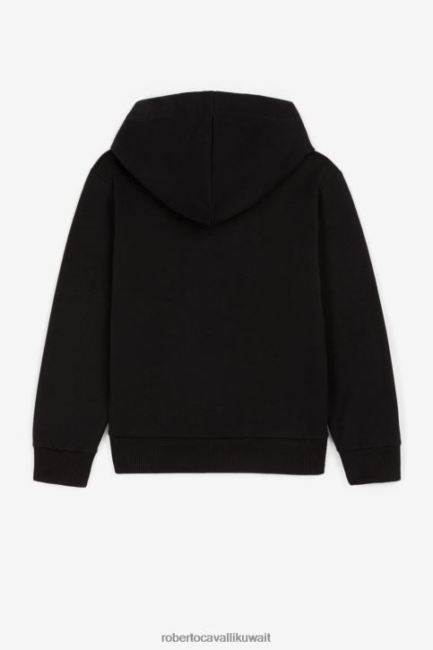 Roberto Cavalli فتيات أسود هودي بسحاب وأبليكة نمر ملابس 4H40H1522